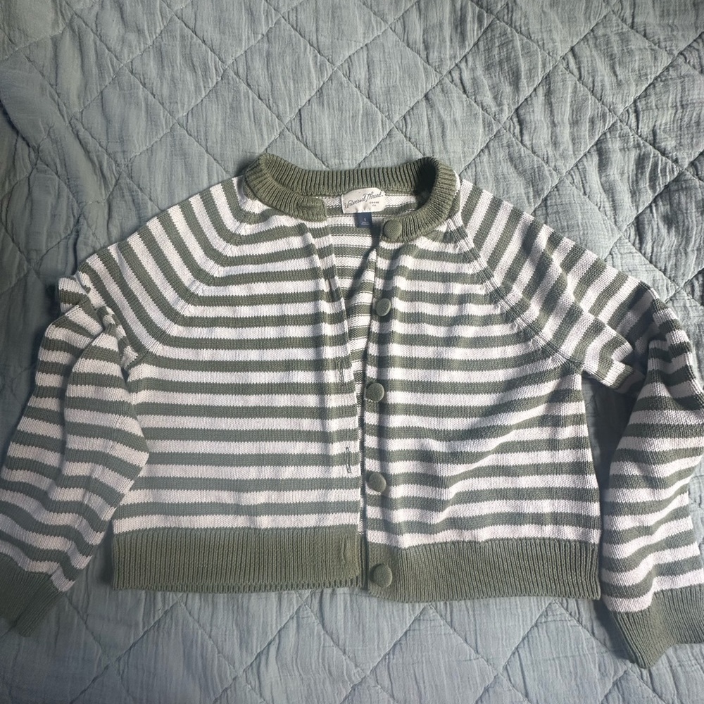 Universal Thread Green and White Striped Cardigan